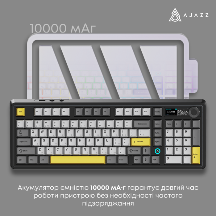 Бездротова механічна клавіатура Ajazz AK980 V2 Maillard Switch Black (AK980-V2-M-BGY)