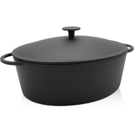 Жаровня Krüger Rustica з кришкою, емальована, чавунна, для гуски, 34×27×12,5 см, висока термостійкість, підходить для всіх типів плит, включаючи індукцію