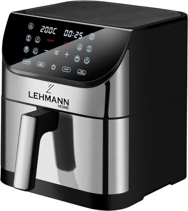 Аерофритюрниця Lehmann XXL 8 л, 1800 Вт, цифровий LED-екран, 10 програм, регулювання температури 76-200°C, таймер, приготування без олії, для здорового харчування