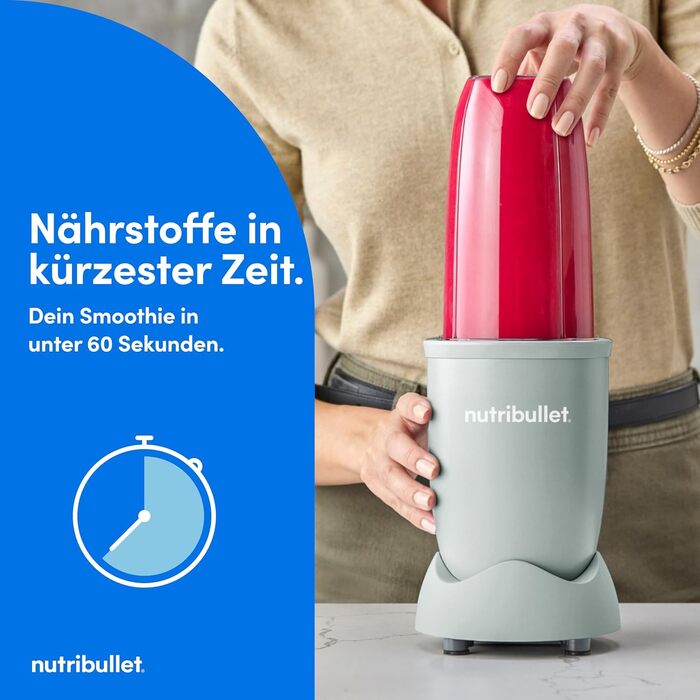 Nutribullet Pro 900 Блендер для смузі та коктейлів, 900 Вт, Оливково-зелений (NB904MASN) - Екстракція поживних речовин, компактний дизайн