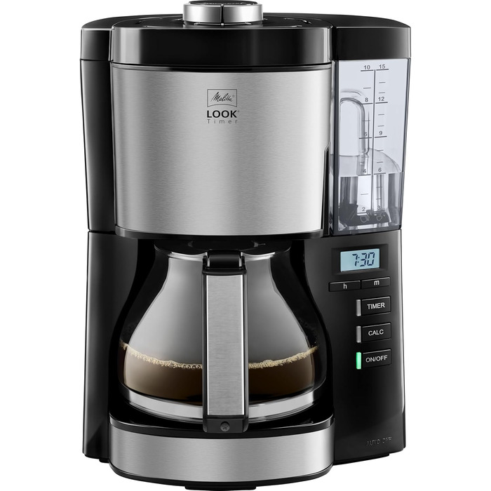 Кавоварка фільтр Melitta Look Timer з таймером, скляна колба, краплезахист, 10 чашок, чорна