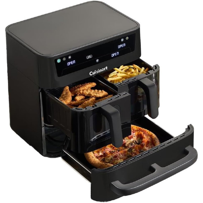 Фритюрниця Cuisinart XXL 10.4L з двозонним нагріванням | Без PFAS та хімікатів | Для смаження, грилю, випікання, дегідратації та підтримання тепла | 2 x 5.2L, 8+ порцій | Знімні деталі, придатні для миття в посудомийній машині (3 камери, чорний)