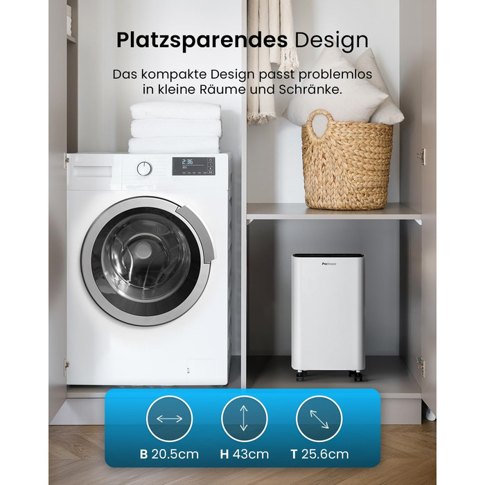 Електричний осушувач повітря Pro Breeze 20L - для дому, від вологи та цвілі, з функцією прання, таймером, фільтром, смарт-додаток, до 35 м²
