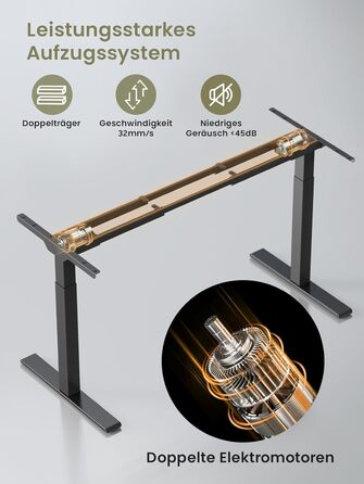 Регульований стіл (стійка) з електроприводом, чорний 120x60 см. 3 пам'яті, 2 мотори