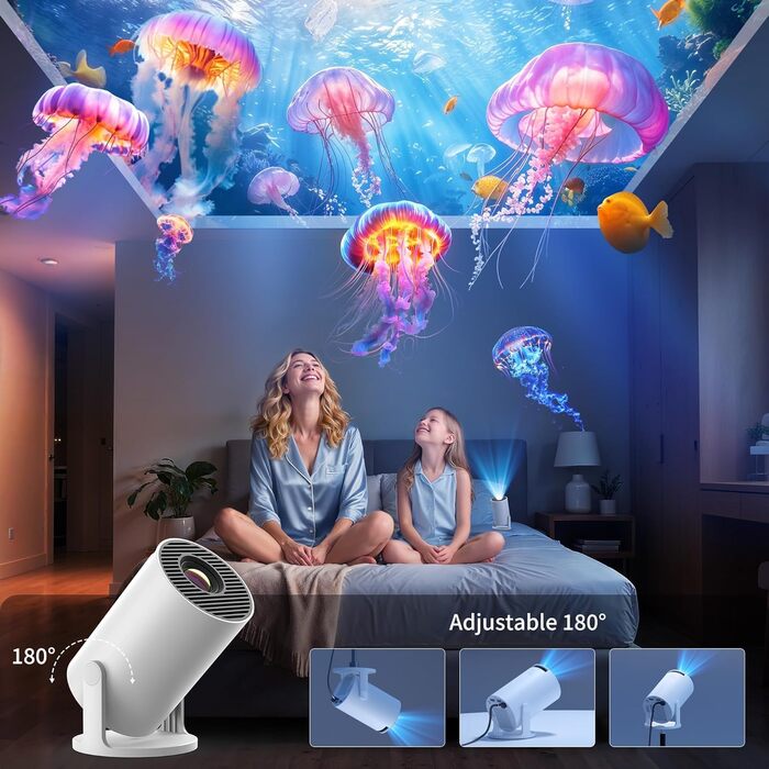 Смарт проєктор Yoton Y4 Mini Beamer: 1080P, WiFi, Bluetooth, Android TV, корекція трапецеїдальних спотворень, для домашнього кінотеатру, сумісний з Phone/PC/Mac/Switch, білий