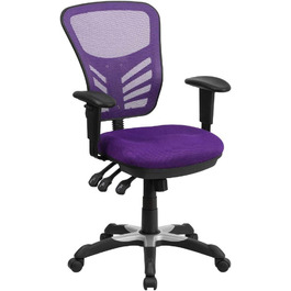 Ергономічне офісне крісло Flash Furniture з сітчастою спинкою, анатомічним та регульованим по висоті сидінням, 3 важелями керування, фіолетове