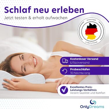 Ортопедична подушка для шиї OnlyDreams з гелевим шаром | Регульована висота + вибір жорсткості | Чохол з алое вера | Підходить для сну на спині, животі та боці - Оeko-TEX® (Memory Foam, 60x32x12/10 см)