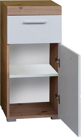 Комод для ванної trendteam Amanda, білий глянець/дуб, 37x79x31 см, 1 дверцята, 1 шухляда, сучасний дизайн