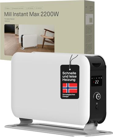 Електричний конвекторний обігрівач Mill 2200W для приміщень 26-30 м² з таймером, білий