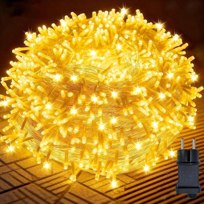 Світлодіодна гірлянда для вулиці 100м 800LED, теплий білий колір, 8 режимів роботи, IP44 водонепроникна, з таймером та прозорим кабелем для балкона та свят