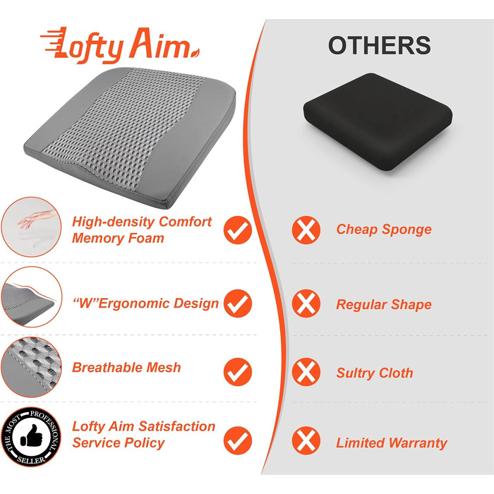 Автомобільна подушка Lofty Aim з Memory Foam для водія: підтримка спини, зняття болю при ішіасі, дихаючий чохол з PU-шкіри (сірий)