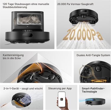 Робот-пилосос з вологим прибиранням Dreame L10s Pro Gen3 (D20 Air Plus), потужність всмоктування 13000 Па, система DuoScrub, підйом мопів 7 мм, акумулятор 5200 мАг, чорний