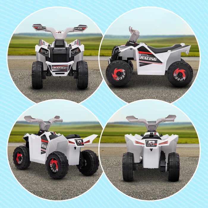 HOMCOM Electric Kids Quad Mini Electric Quad 6V з функцією вперед і назад для дітей 1,5-3 років 2,5 км/год білого кольору