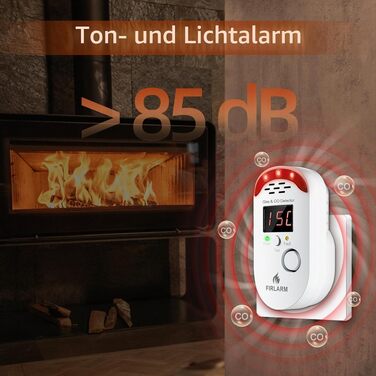 Комбінований детектор газу та чадного газу (CO) Firlarm з LED-індикатором та мережевим штекером, датчик витоку горючих газів для кухні, гаража та кемпера