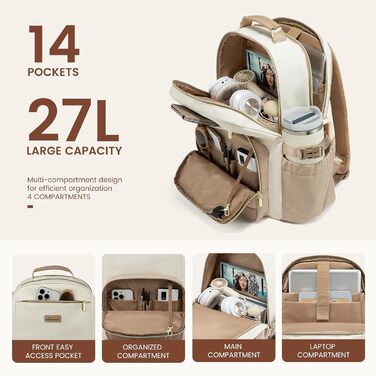 LOVEVOOK Рюкзак для жінок, 15.6" для ноутбука, шкільний, подорожі, університет, робота, велике відділення для пляшки, стильний, бежевий, хакі