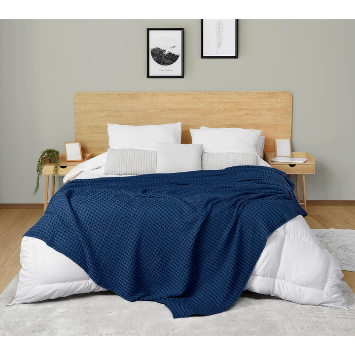 Вафельна ковдра Utopia Bedding з 100% бавовни, літня легка ковдра, 304x304 см, темно-синя (Marine)