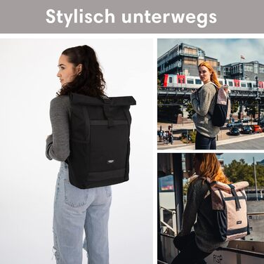 Жіночий рюкзак LARKSON Rolltop No 2, великий, рожевий з візерунком, для школи, університету, велосипеда, з відділенням для 16'' ноутбука, водовідштовхувальний, антивикрадний, екологічний