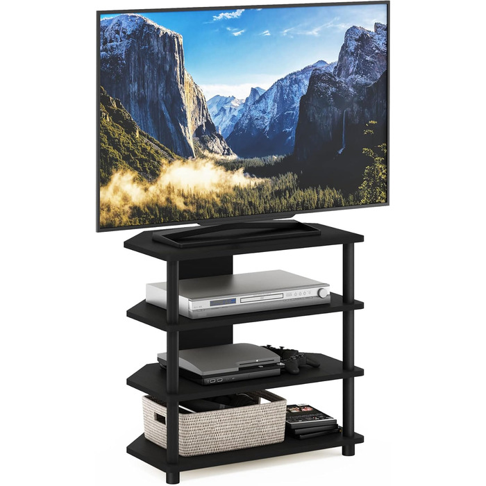 ТВ-тумба Furinno з 4 полицями, чорна, дерево, 37×60×59 см
