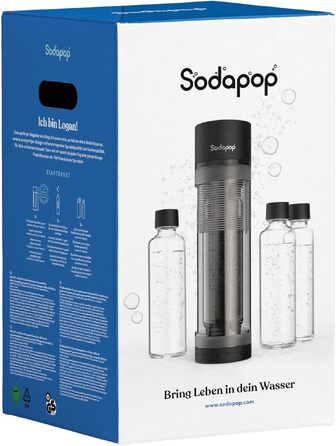 Сифон для газування води Sodapop Logan Starterset з CO₂-циліндром та 3 скляними пляшками, матовий чорний, 42.6 см