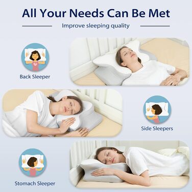 Подушка для шиї та голови HOMCA з Memory Foam, ергономічна, 3D охолодження, 62x41x11/13 см, сіра