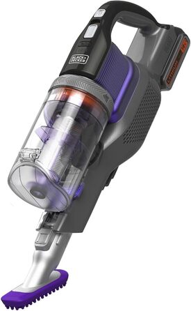 Пилосос BLACK+DECKER 4в1 акумуляторний, 18В, 1.5Аг, безмішковий, ручний і вертикальний, електрощітка для шерсті тварин, 2в1 насадка для щілин, щітка для шерсті, акумулятор, зарядний пристрій, кріплення на стіну, модель 2020