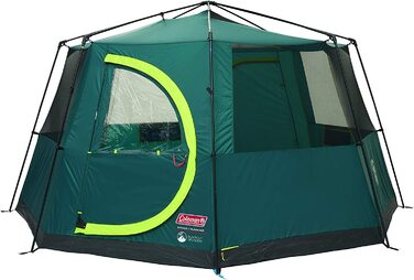 Намет Coleman Octagon з великими вікнами, 360° оглядом, сталевим каркасом, інтегрованою підлогою, водонепроникний, зелений/blackout, на 1 особу
