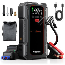 Бустерний пускач автомобіля Starthilfe Powerbank 6000A з компресором 150PSI, портативний зарядний пристрій для авто 12V (бензин до 9л / дизель до 7.5л), чорний