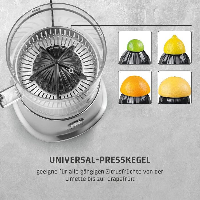 Електрична вижималка для цитрусових CASO CP 400 Lift, універсальна соковижималка з конусом для лимонів та апельсинів, нержавіюча сталь, BPA-free