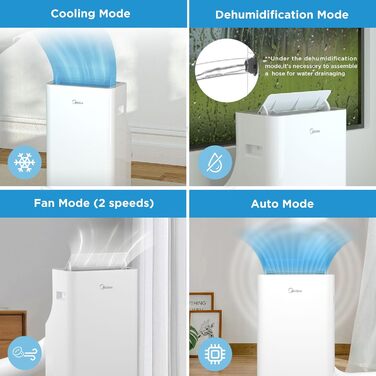 Мобільний кондиціонер Midea Silent Cool 26 Pro WF 9000 BTU, 2,6 кВт, для приміщень до 33 м², охолодження, вентиляція, осушення, з Wi-Fi, керування через додаток, Alexa, Google Home, IFTTT, з відвідним шлангом