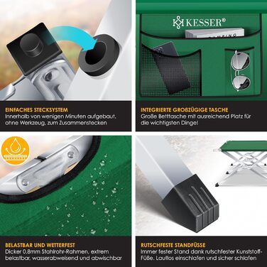 Розкладне кемпінгове ліжко KESSER 190/210 см з підсвіткою, сумкою та кишенею, металевий каркас, 600D Oxford, до 150 кг, портативне польове ліжко для відпочинку та подорожей
