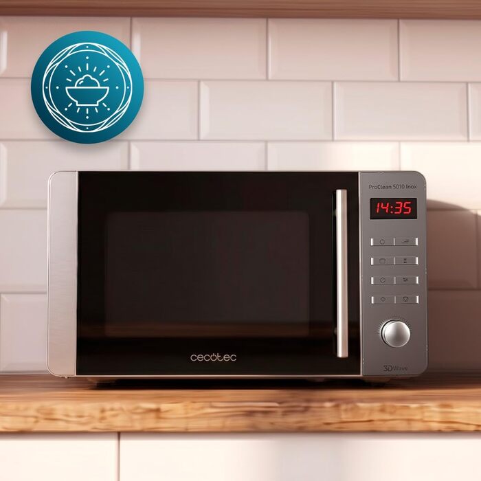 Мікрохвильова піч Cecotec Proclean 5010 Inox Wave, 20л, 1150 Вт, нержавіюча сталь, 8 програм, LED-дисплей