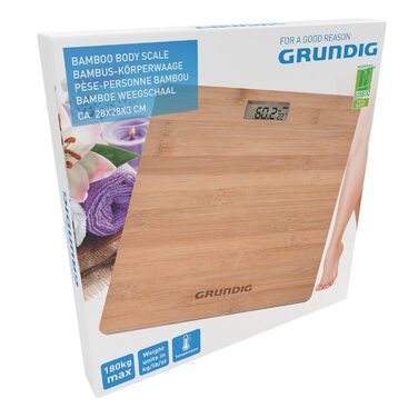 Grundig електронні ваги для людей з бамбука, до 180 кг, антиковзкі ніжки, вимірювання в кг/фунтах/ст, дерев'яний колір