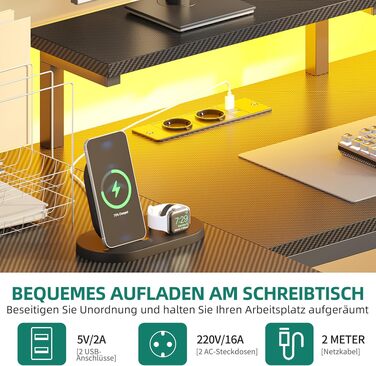 Кутовий письмовий стіл YITAHOME з 4 шухлядами, LED-підсвіткою та USB, 158x100 см - для геймінгу та домашнього офісу, чорний