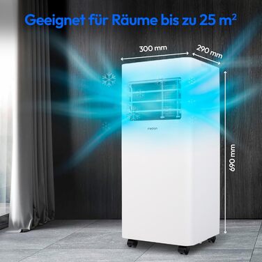 Мобільний кондиціонер MEDION P702, 3-в-1, 7 000 BTU, до 25 м², з відведенням повітря, додатком та голосовим керуванням