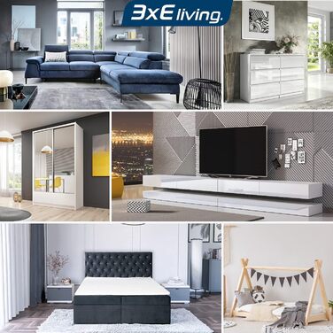 Комод 3E 3xEliving з 8 шухлядами, 120 см, чорний глянець, 4 кольори