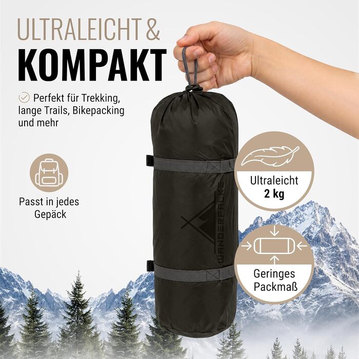 Ультралегкий намет для трекінгу та кемпінгу WANDERFALKE Trail на 1-2 особи, водонепроникний (4000 мм), Dark Olive TRAIL 2