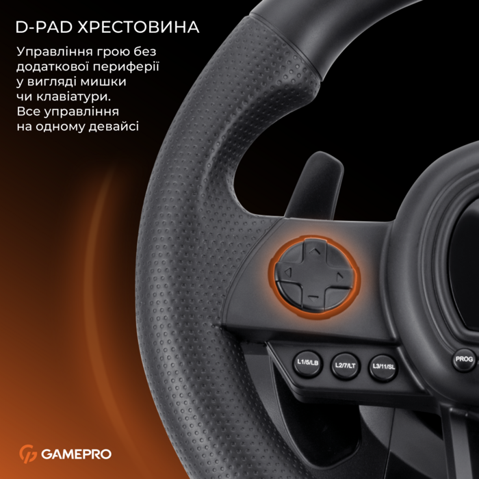 Ігрове кермо GamePro RW038PM з педалями та коробкою передач PC/XBOX360/XBOXONE/SWITCH/PS3/PS4