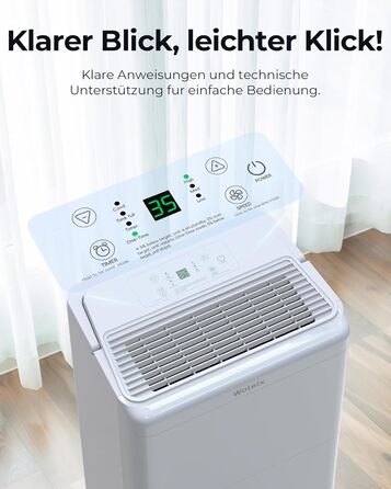 Електричний осушувач повітря 12L для підвалу та кімнат, тиха робота 35dB, фільтр, шланг 1м, таймер, 10 років гарантії (20л/день)