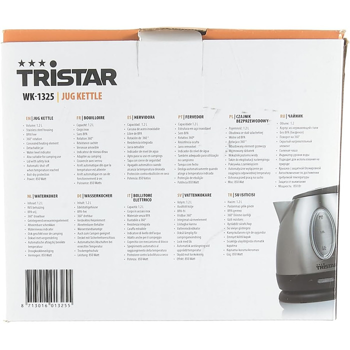 Електрочайник Tristar WK-1325, 1,2 л, 850 Вт, для кемпінгу