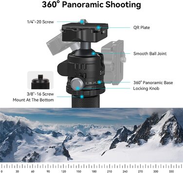 SMALLRIG Легкий компактний штатив з вуглецевого волокна з моноподом, 360° кульова голівка, швидкознімна платформа, навантаження до 12 кг – 4060