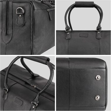 LEABAGS Дорожня сумка з натуральної шкіри 40л, жіноча/чоловіча, преміум, спортивна, для подорожей, ручна поклажа, чорна наппа