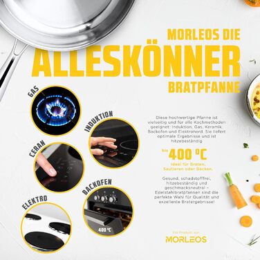 Сковорода Morleos керамічна Ø 32 см, без PFAS та PTFE, антипригарна, 5-шарова, 3 мм, для індукційних плит, з нержавіючої сталі, можна мити в посудомийній машині
