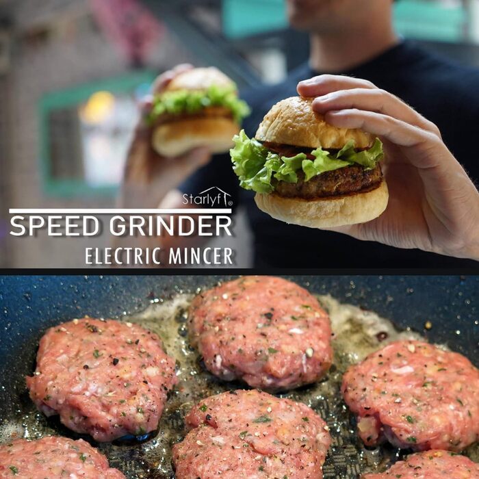 Електрична м’ясорубка STARLYF Speed Grinder для дому, кухонна багатофункціональна машина з насадками для ковбас, кіббе, штовхачем і знімною чашею