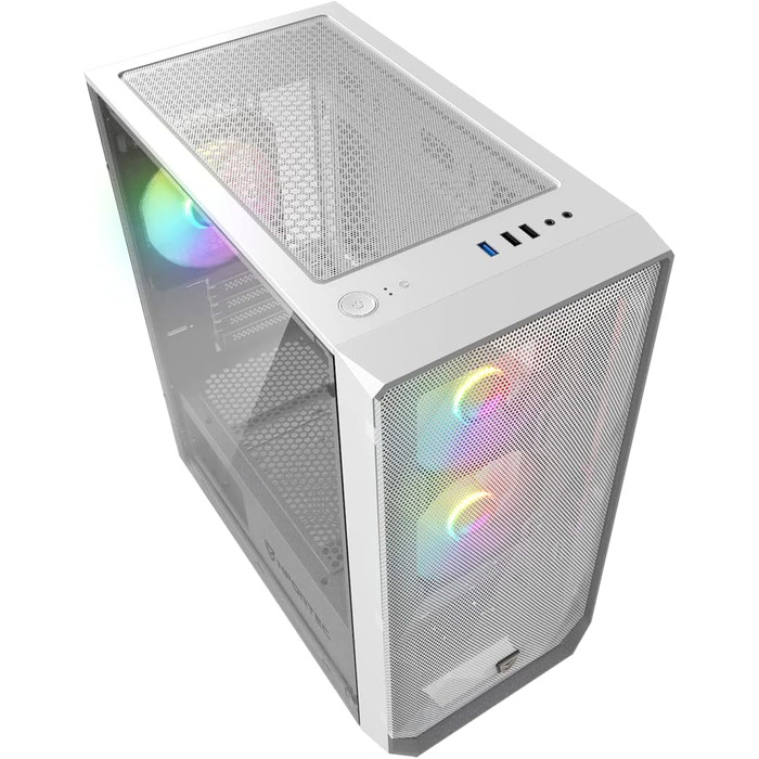 Nfortec DYS ігровий корпус для ПК Mini Tower (MATX), 3x 120 мм ARGB вентилятори, металева сітка, скляна бічна панель, білий