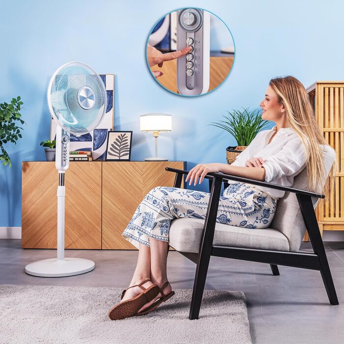 Вентилятор підлоговий Cecotec EnergySilence 610 Max Flow 70 Вт, 40 см, 4 швидкості, таймер 2 год, поворот 90°, регульований кут нахилу, білий/синій