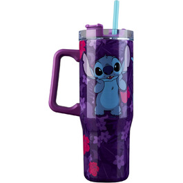 Термокружка Disney Stitch об'ємом 940 мл з ручкою, кришкою та трубочкою, двостінна ізольована, підтримує 17 годин холодну температуру, 8 годин теплу та 45 годин замороженість