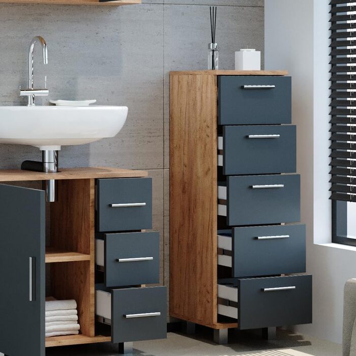 Шафа для ванної Vicco Ilias, дуб/антрацит, 30x95 см, Goldkraft