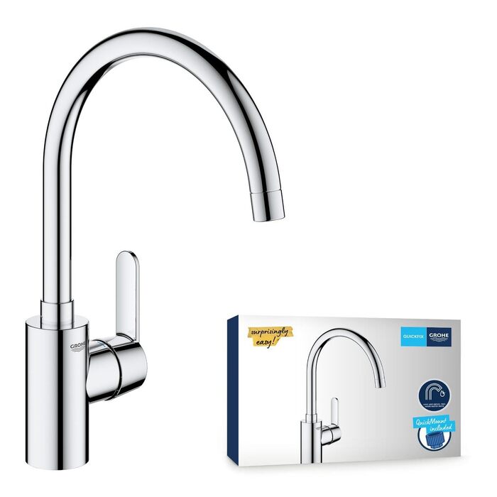 Змішувач кухонний GROHE Get з високим виливом, поворотний на 150°, економія води, хром 31494001