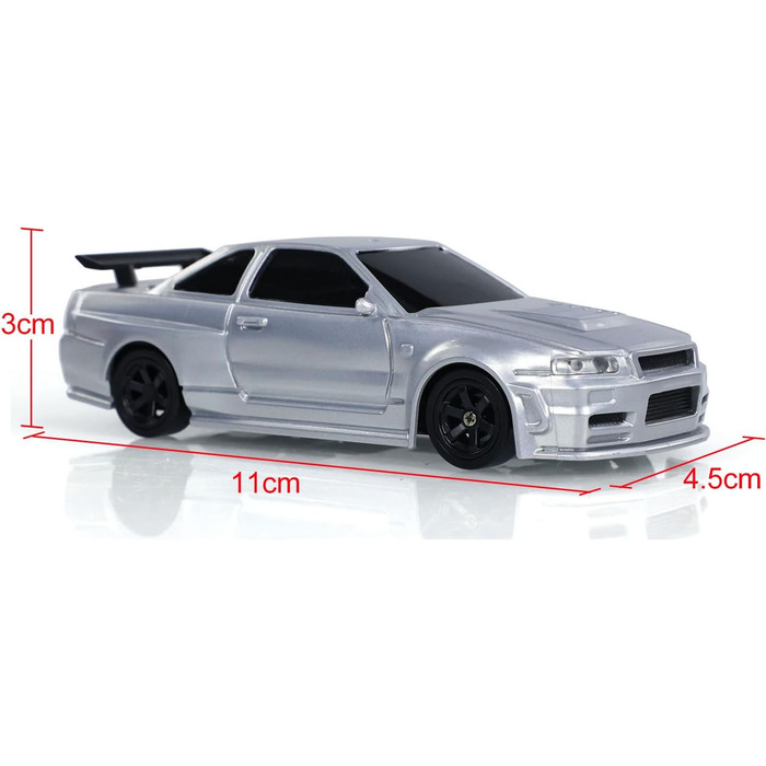 RC Автомобіль 1/43 Масштаб Готовий до Гонок Дрифт 4WD Радіокерування Зі Світловою Системою Сірий