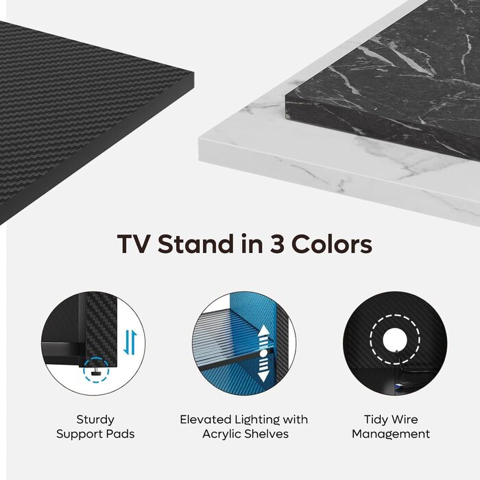 Стійка під телевізор Bestier 70" з підсвіткою LED, тумба для PS5, сучасний ТВ-шаф для вітальні/спальні (140x33.8x61.5 см, чорна карбонова текстура)